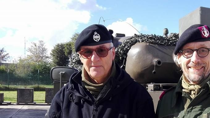 L-R Author & former 3 RTR tank gunner/driver Chris Lock & Leo1 MTB tank road march driver WO2 Wim Duverger.